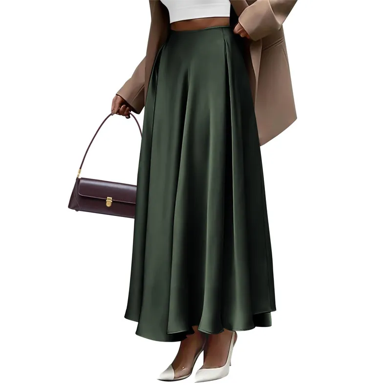 Women Fashion Solid Color High Waist Long Dress Women Plus Size Skirt - Image 3
