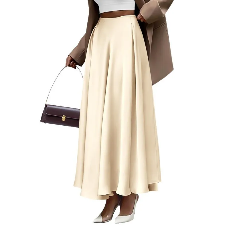 Women Fashion Solid Color High Waist Long Dress Women Plus Size Skirt - Image 5