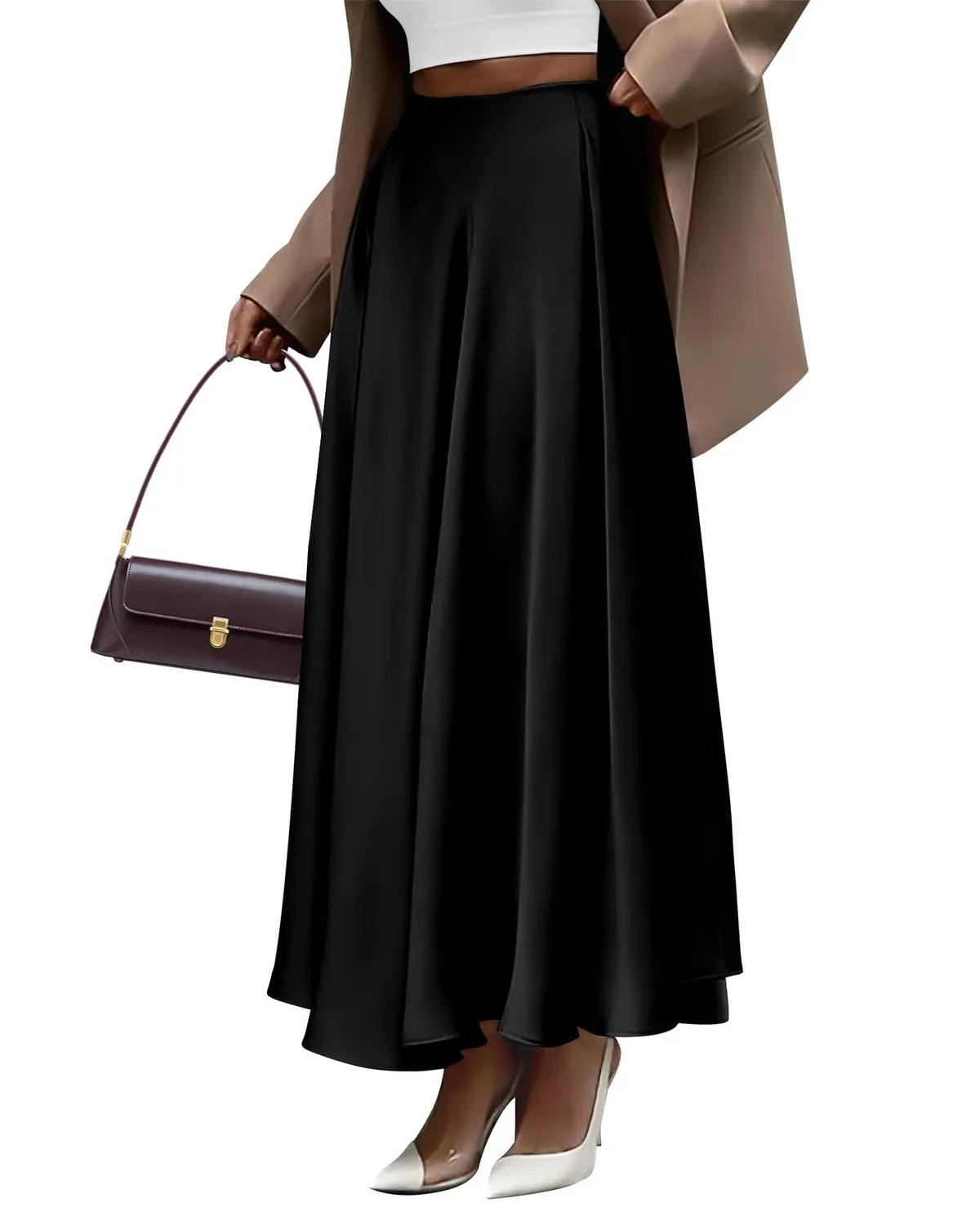 Women Fashion Solid Color High Waist Long Dress Women Plus Size Skirt - Image 6