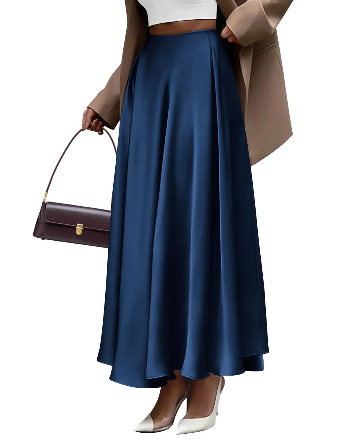 Women Fashion Solid Color High Waist Long Dress Women Plus Size Skirt - Image 9