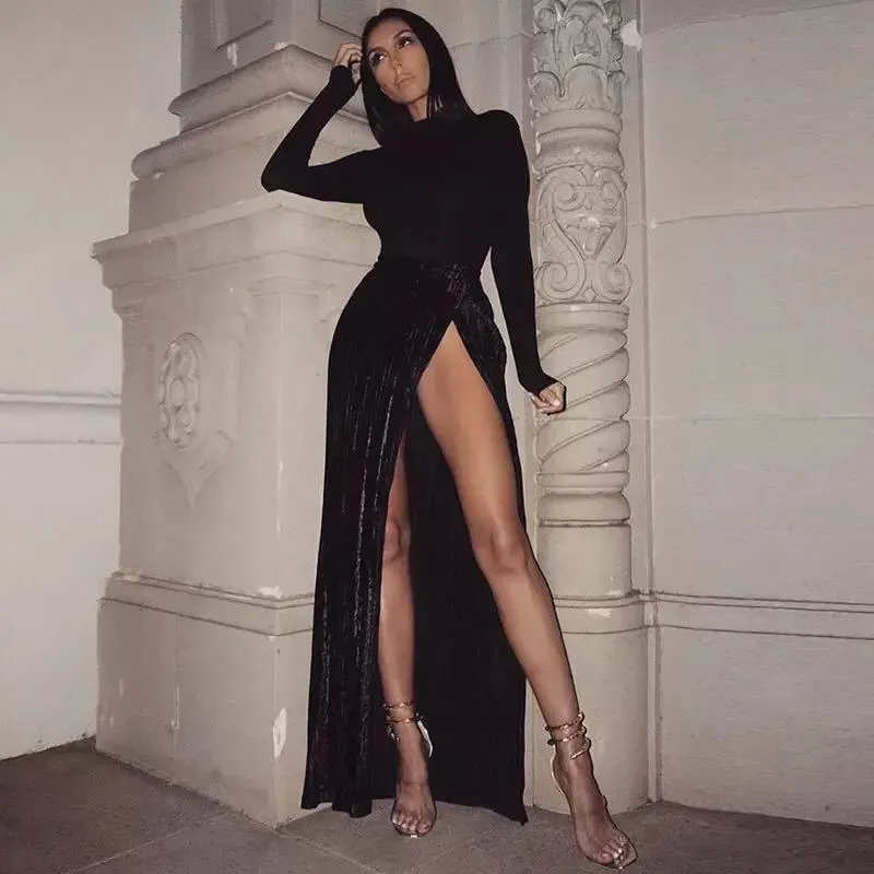 Women Fashion Sexy Solid Color Stripe Side Slit Skirt - Image 4