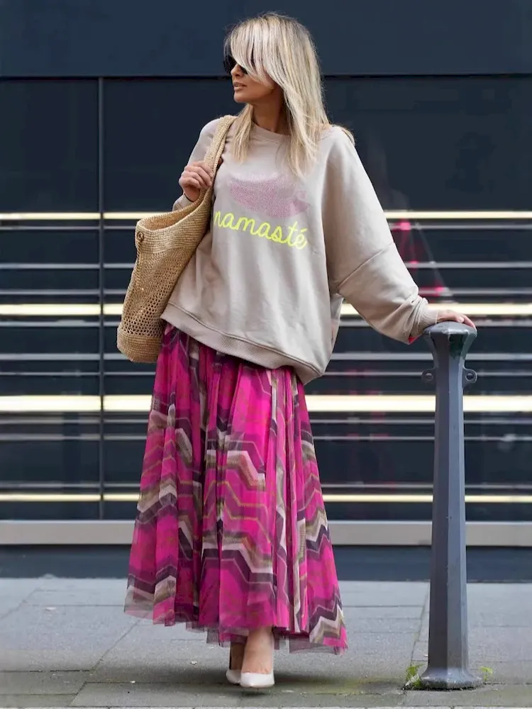 Women Fashion Casual Geometric Printed Mesh Skirt - Image 3