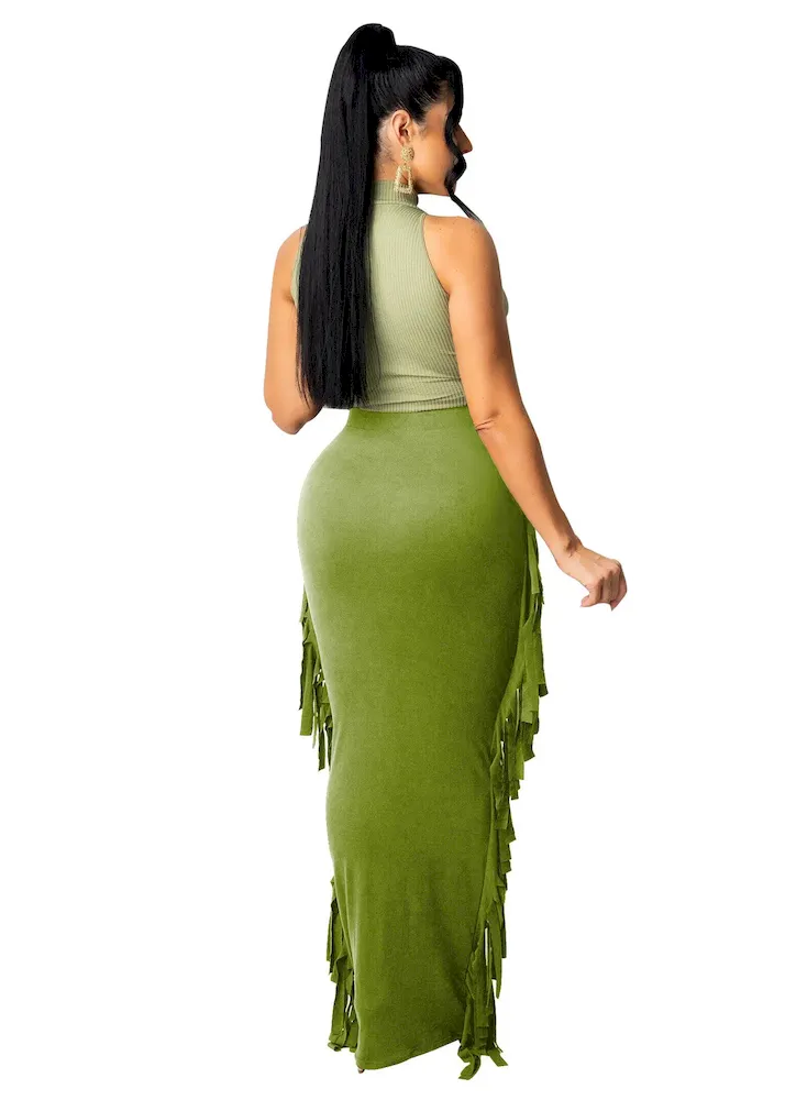 Women Fashion Slim-Fit Printed Stripe-Side Tassel Skirt - Image 10