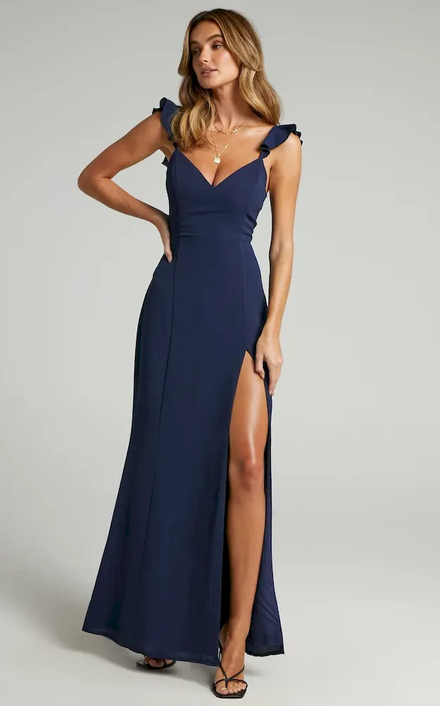 Women Elegant Solid Color Side Slit Sling Party Dress - Image 8