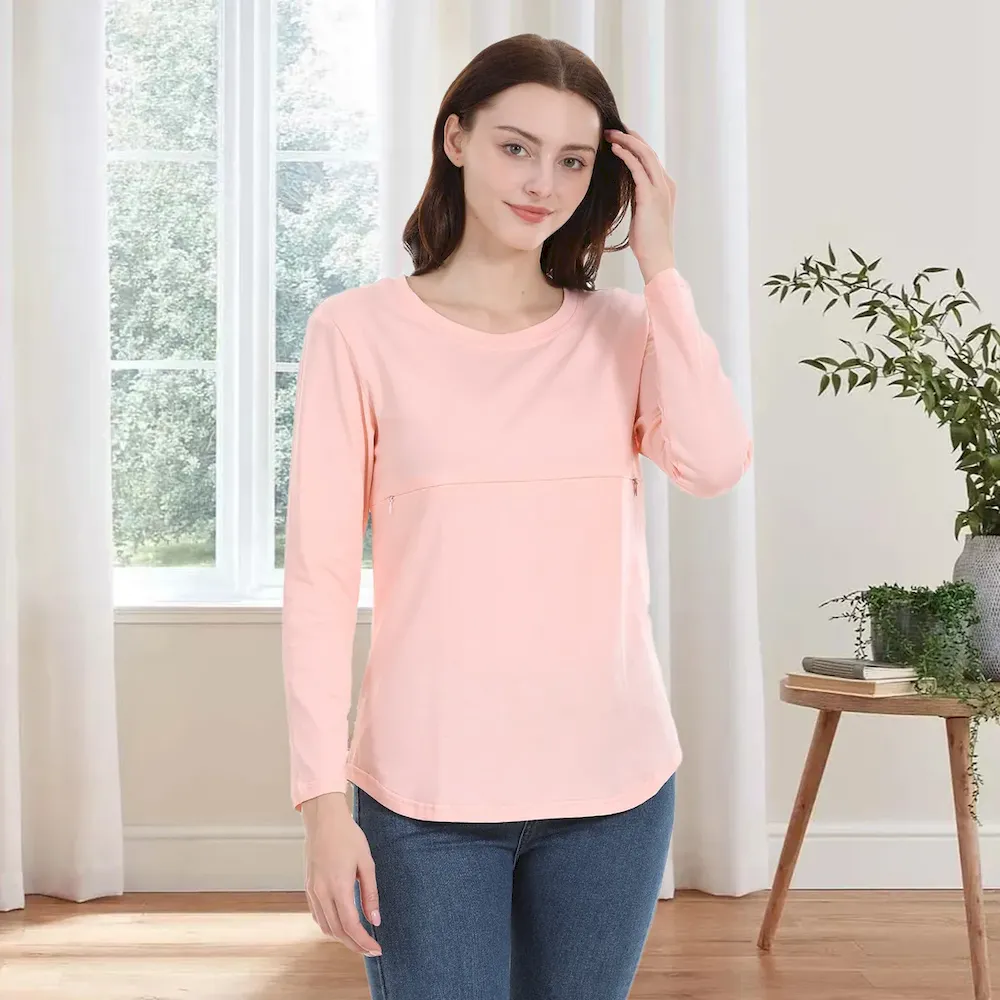 Women Casual Cotton Long-Sleeve Zipper Breastfeeding Pregnant Women T-Shirt - Image 5