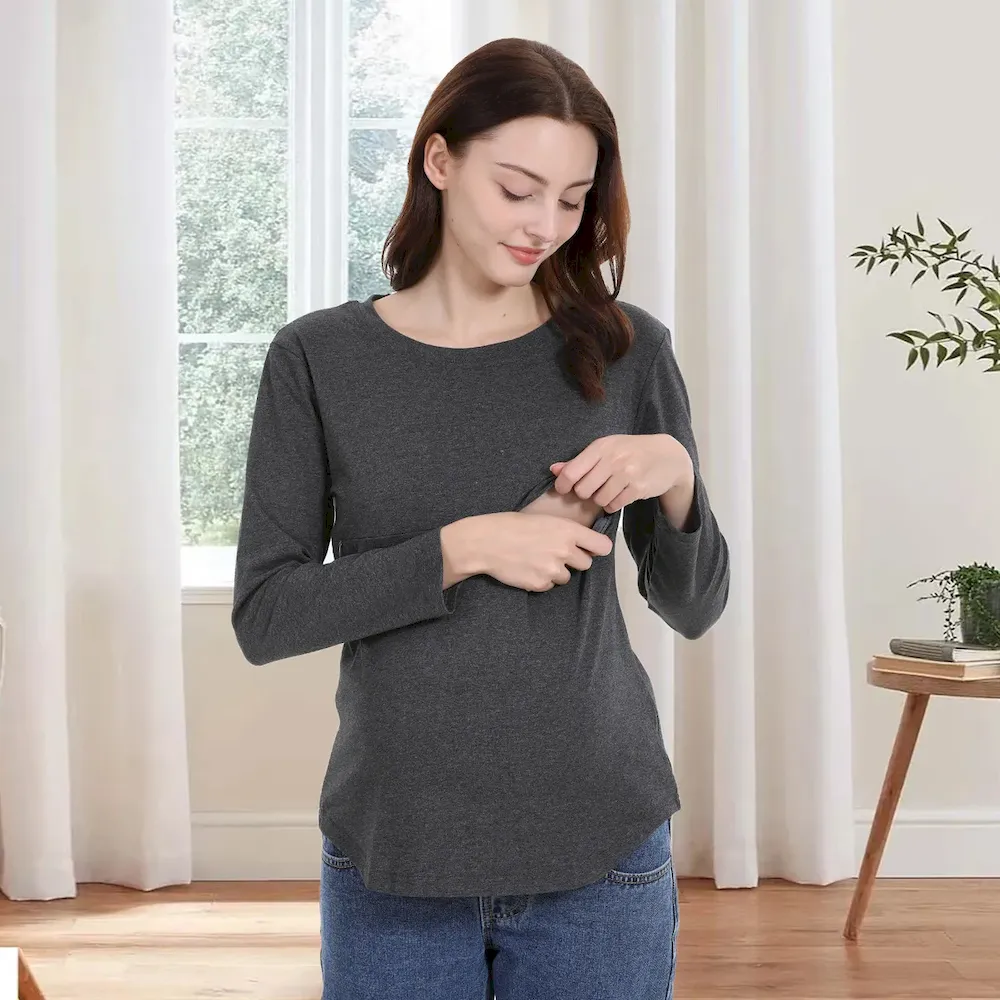 Women Casual Cotton Long-Sleeve Zipper Breastfeeding Pregnant Women T-Shirt - Image 8