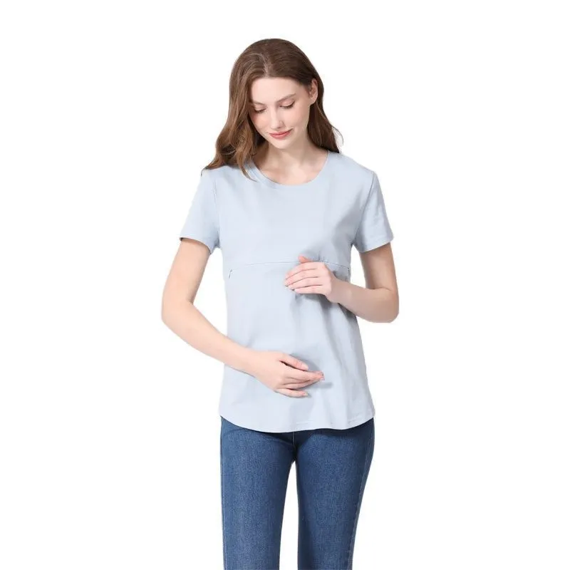 Women Casual Short-Sleeved Cotton Zipper Breastfeeding Pregnant Women T-Shirt - Image 6