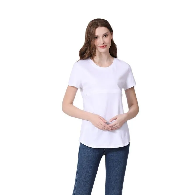 Women Casual Short-Sleeved Cotton Zipper Breastfeeding Pregnant Women T-Shirt - Image 7