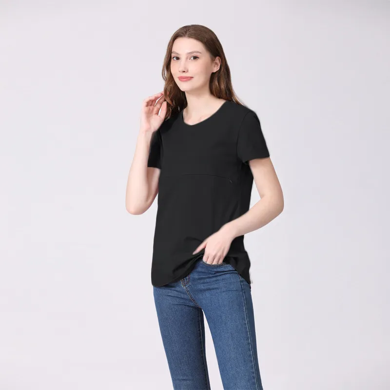 Women Casual Short-Sleeved Cotton Zipper Breastfeeding Pregnant Women T-Shirt - Image 10