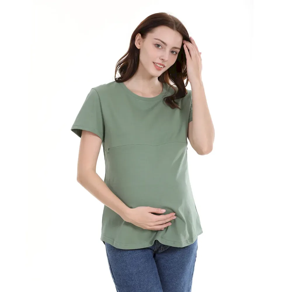 Women Casual Short-Sleeved Cotton Zipper Breastfeeding Pregnant Women T-Shirt - Image 12