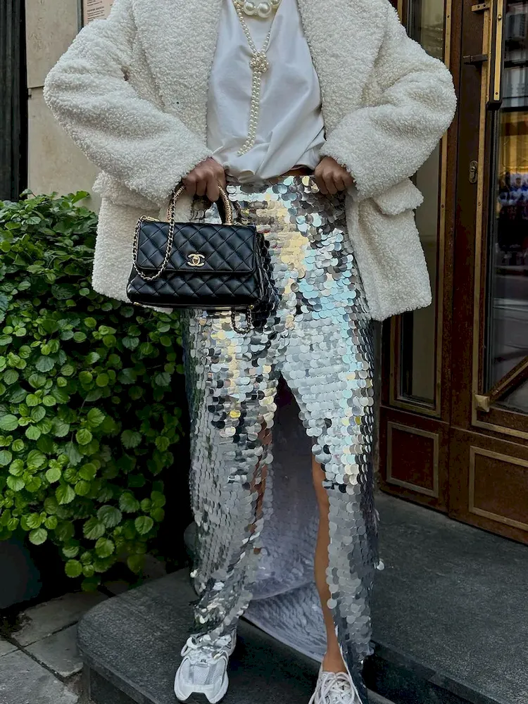 Women Fashion Sexy Sequin Split Long Skirt - Image 3