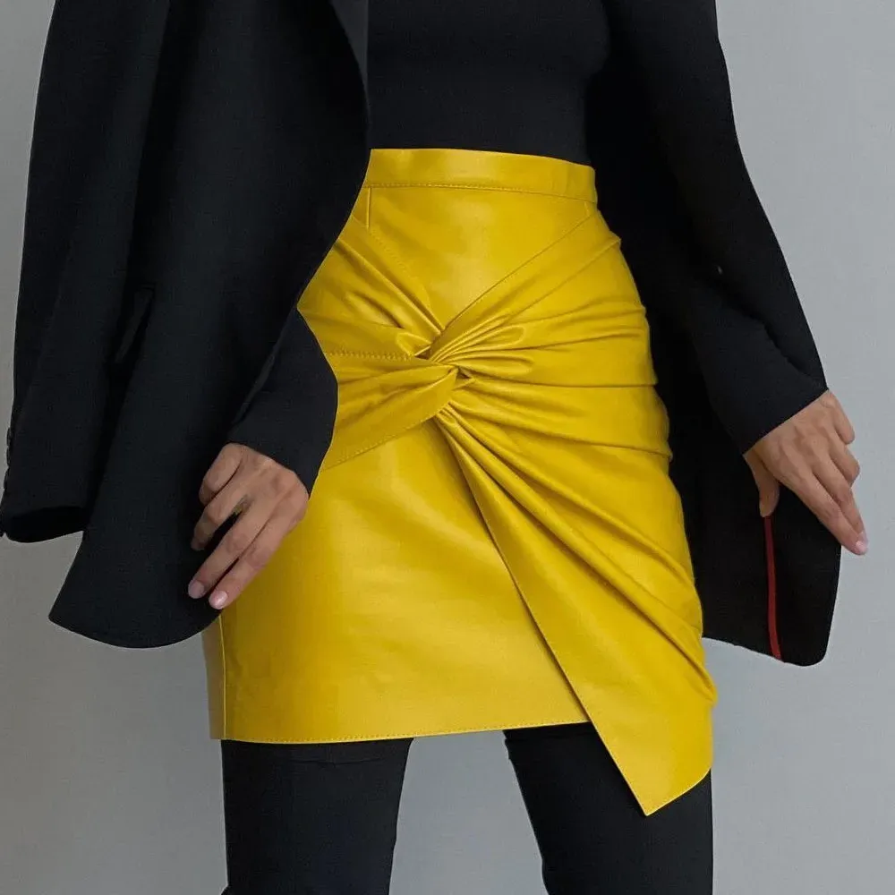 Women Fashion Sexy Solid Color Pu Leather Pleated Skirt - Image 5