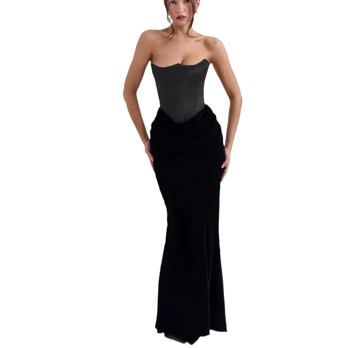 Women Sexy Fishbone Strapless Velvet Party Dress - Image 5
