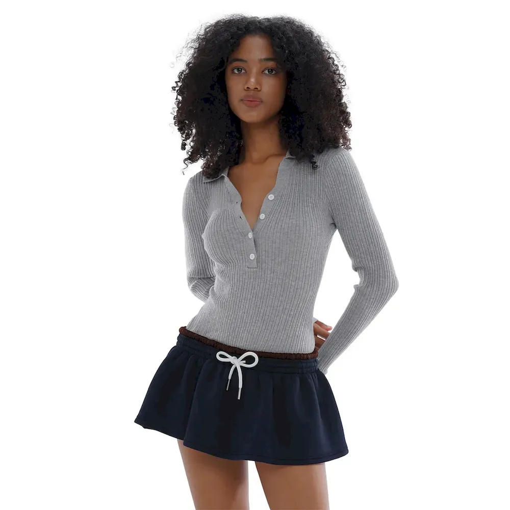 Women Fashion Casual Solid Color Low-Waist Drawstring Skirt