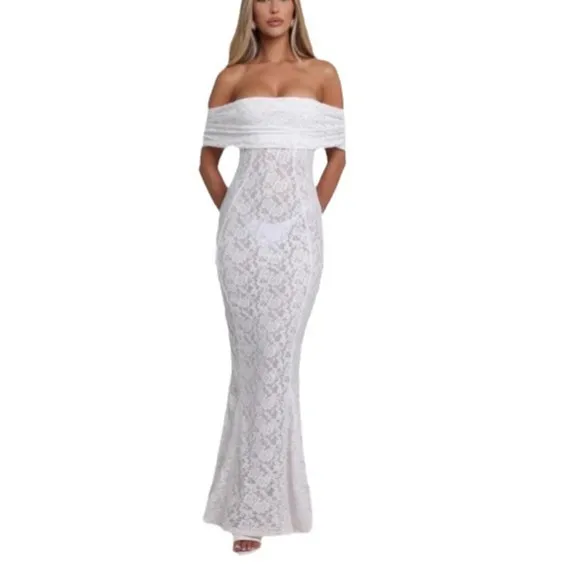 Women Sexy Perspective Lace Shoulder Party Dress - Image 5