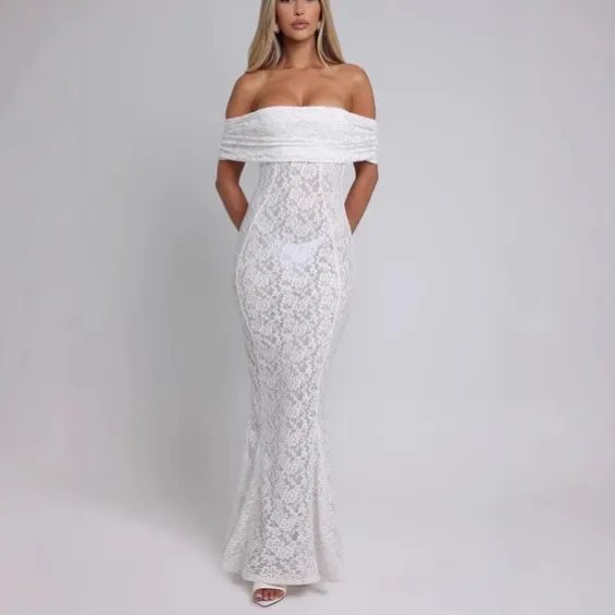 Women Sexy Perspective Lace Shoulder Party Dress - Image 6