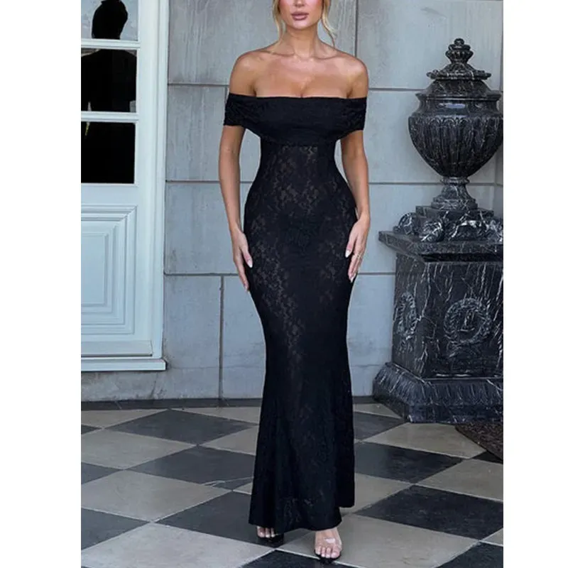 Women Sexy Perspective Lace Shoulder Party Dress - Image 7