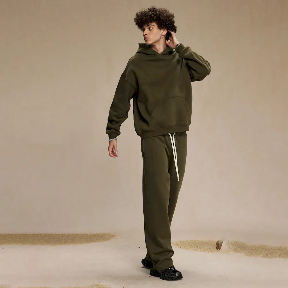 Men Fashion Loose Solid Color Fleece-Lined Hoodies