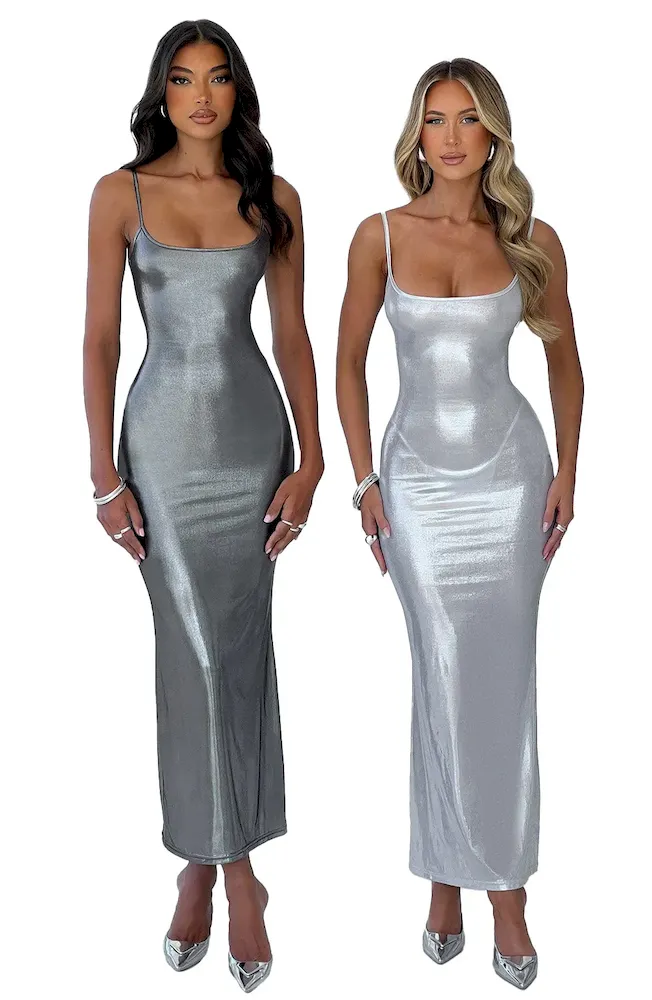 Women Fashion Sexy Solid Color Tight Strap Maxi Dress - Image 2