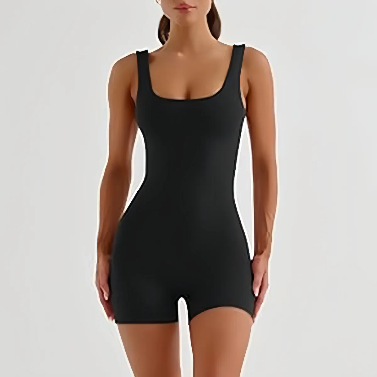 Women Fashion Solid Color U-Neck Sleeveless Backless Slim-Fit Sports Rompers