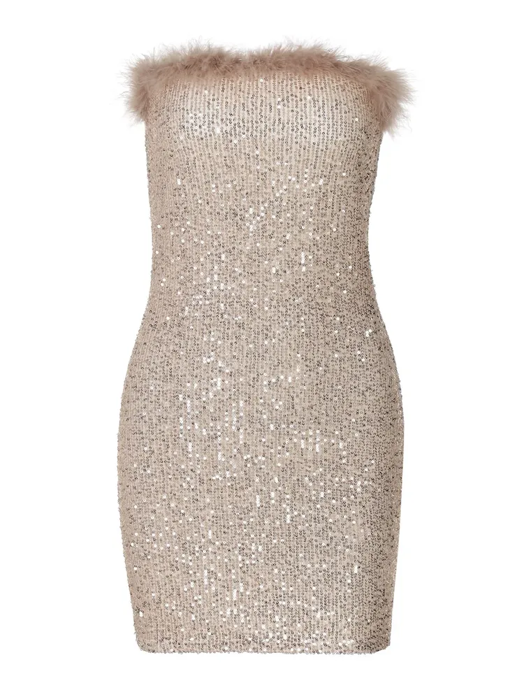 Women Nightclub Nightclub Sexy Sequins Feather Tube Top Bodycon Mini Dress - Image 5