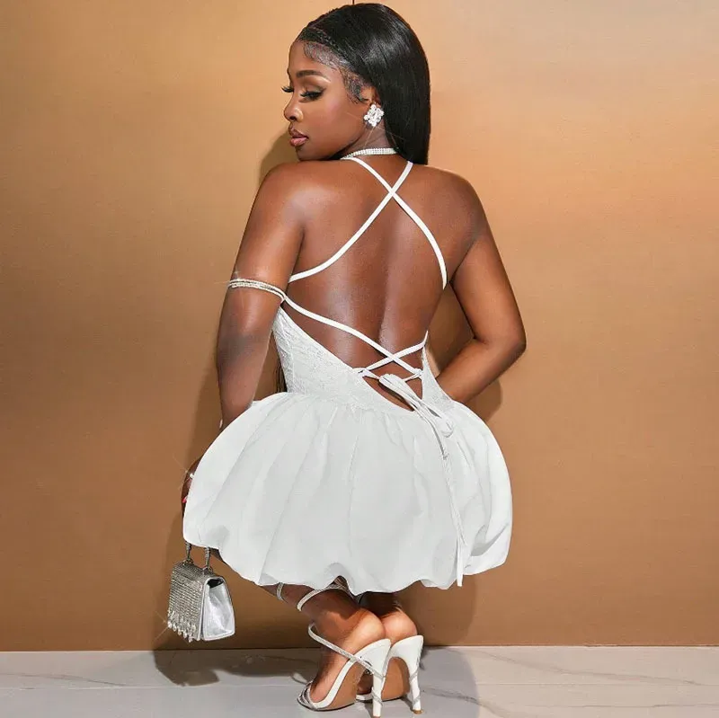 Sexy Women Summer Backless Bandage Bubble Skirt