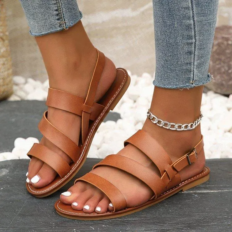 Women Fashion Casual Solid Color Round Toe Flat Sandals