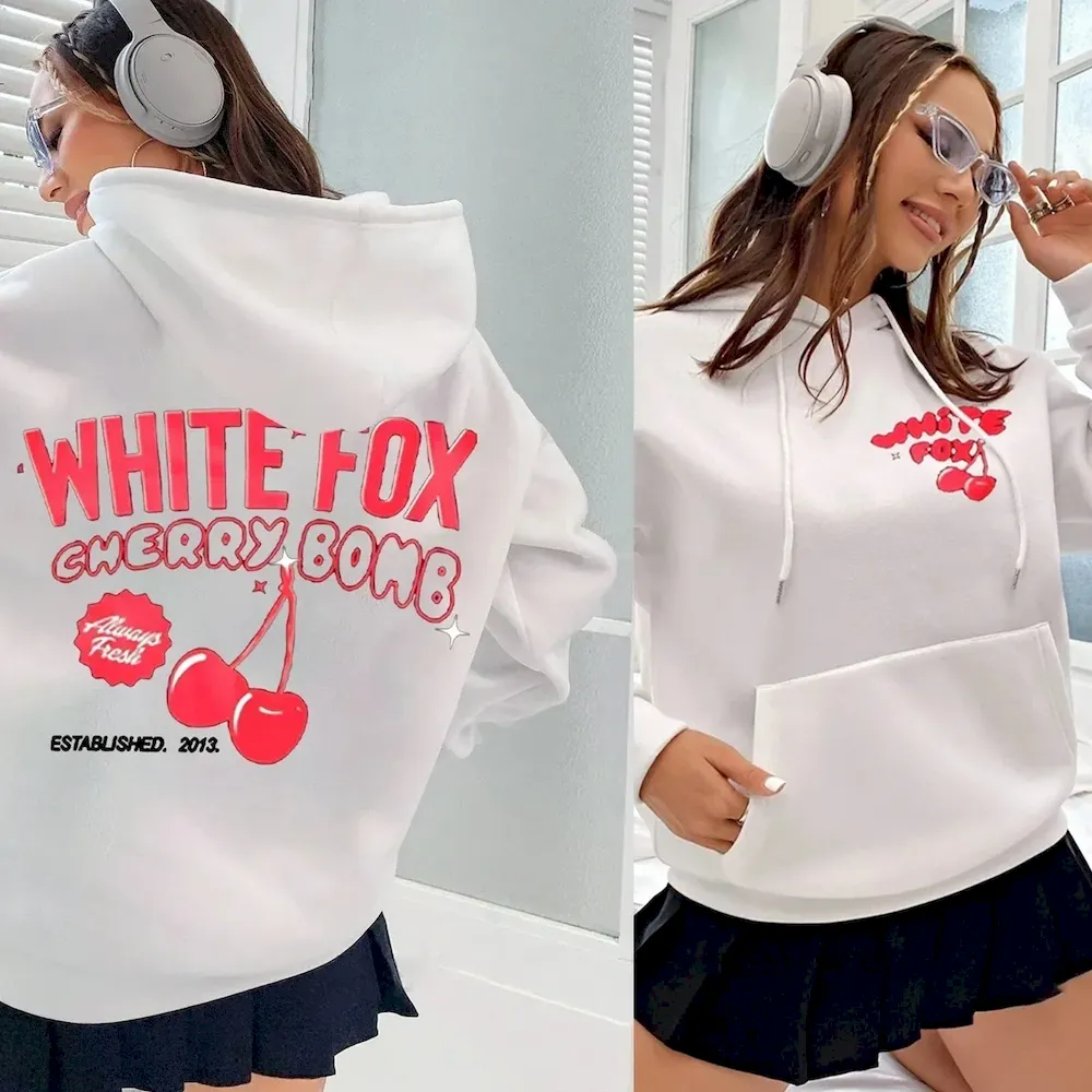 White Fox Cherry Bomb Print Casual Hoodie - Image 3