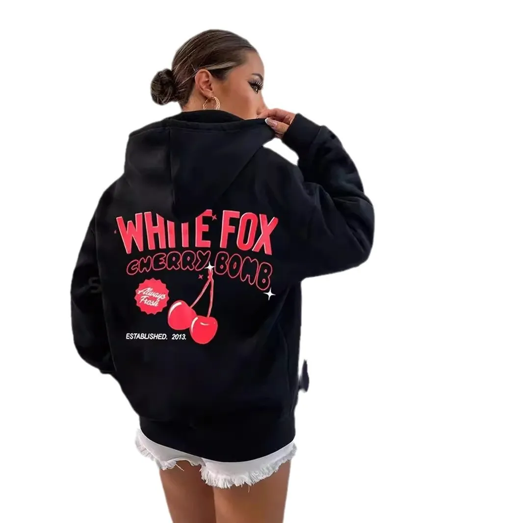 White Fox Cherry Bomb Print Casual Hoodie - Image 5