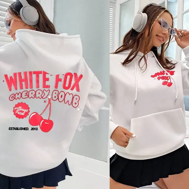 White Fox Cherry Bomb Print Casual Hoodie - Image 6