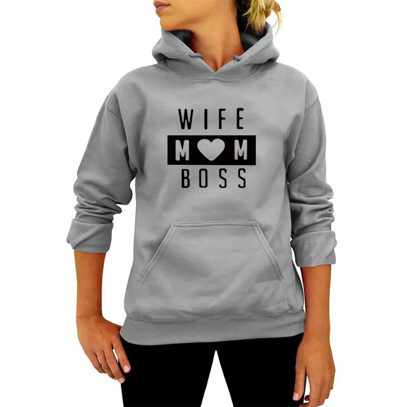 Women Fashion Casual Solid Color Mom Letter Printed Hoodies - Image 3