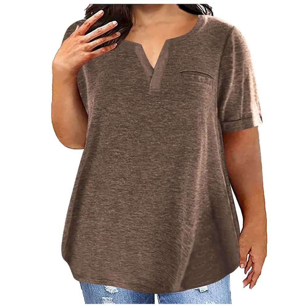 Women Fashion Casual Plus Size Solid Color V-Neck Short-Sleeve T-Shirt - Image 7