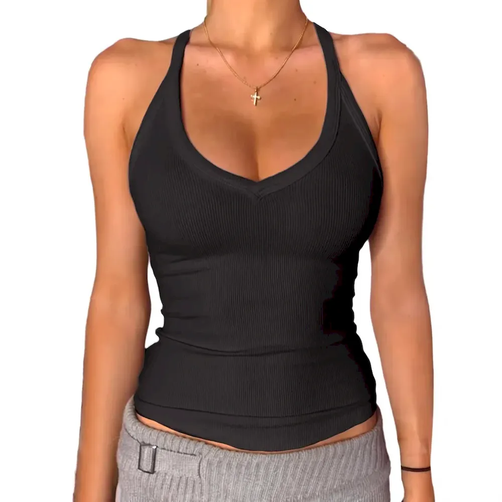 Women Fahion Sexy Solid Color V-Neck Slim-Fit Tank Top - Image 7