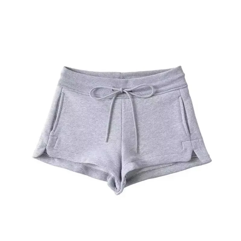 Women Fashion Solid Color High Waist Drawstring Shorts