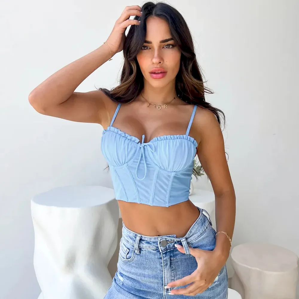 Women Fashion Sexy Pleated Lace-Up Camisole