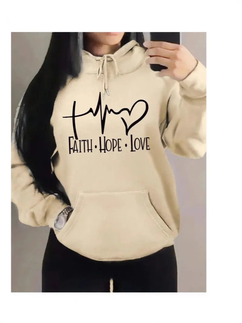 Women Fashion Casual Printed Long-Sleeve Pockets Drawstring Hoodies - Image 3