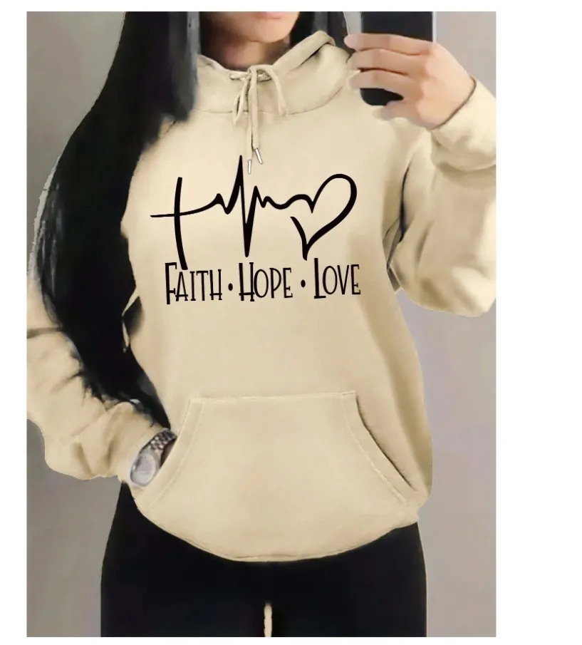 Women Fashion Casual Printed Long-Sleeve Pockets Drawstring Hoodies - Image 7