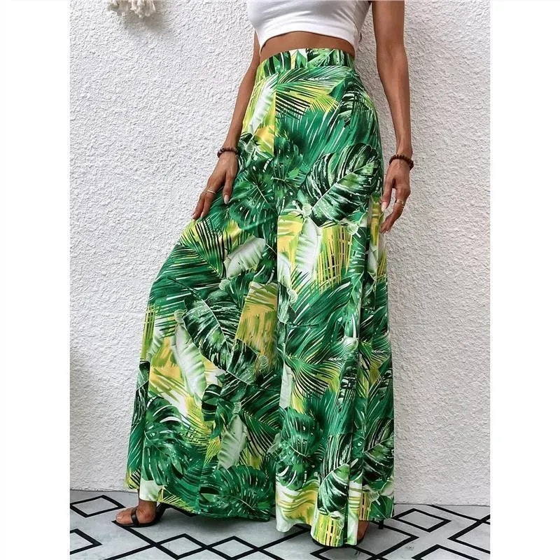 Women Fashion Casual Chiffon Floral Printed High Waist Wide Leg Pants - Image 7