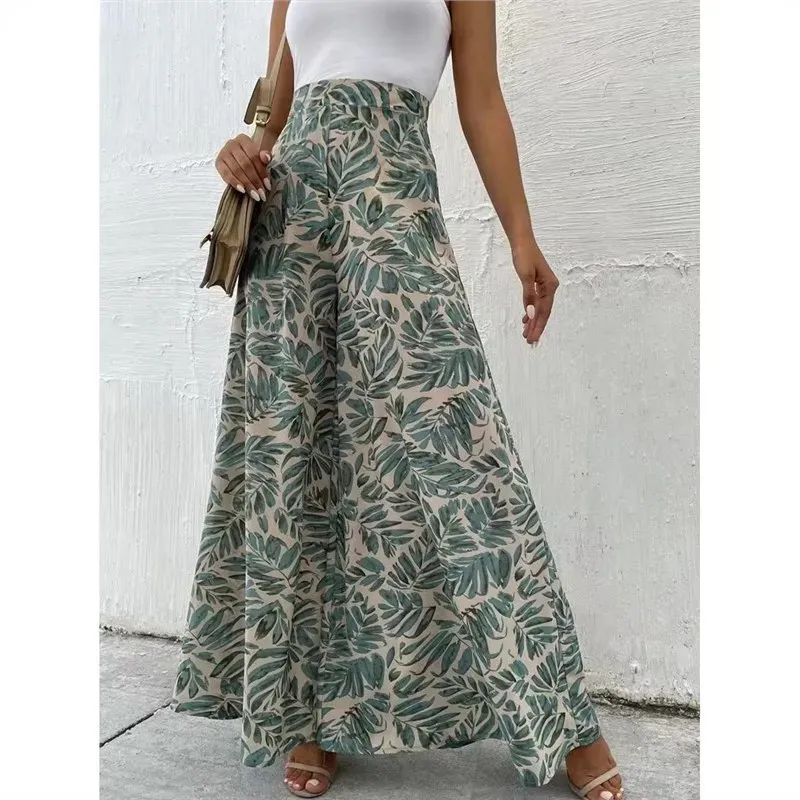 Women Fashion Casual Chiffon Floral Printed High Waist Wide Leg Pants - Image 8