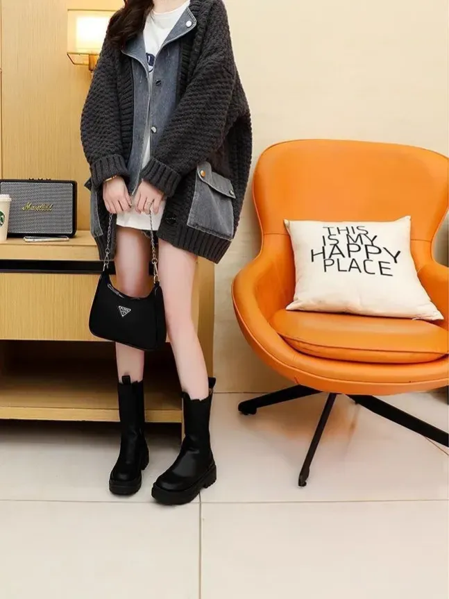 Women Fashion Distinctive Stitching Knitted Denim Jacket - Image 3