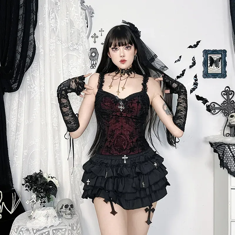 Women Dark Gothic Sexy Lace Sling Top - Image 3