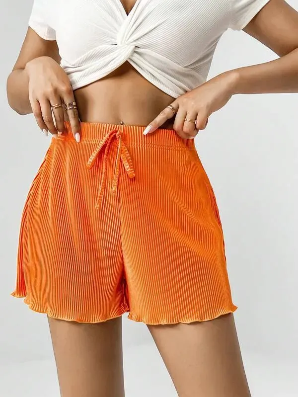 Women Casual Loose Drawstring Pleated Shorts - Image 7
