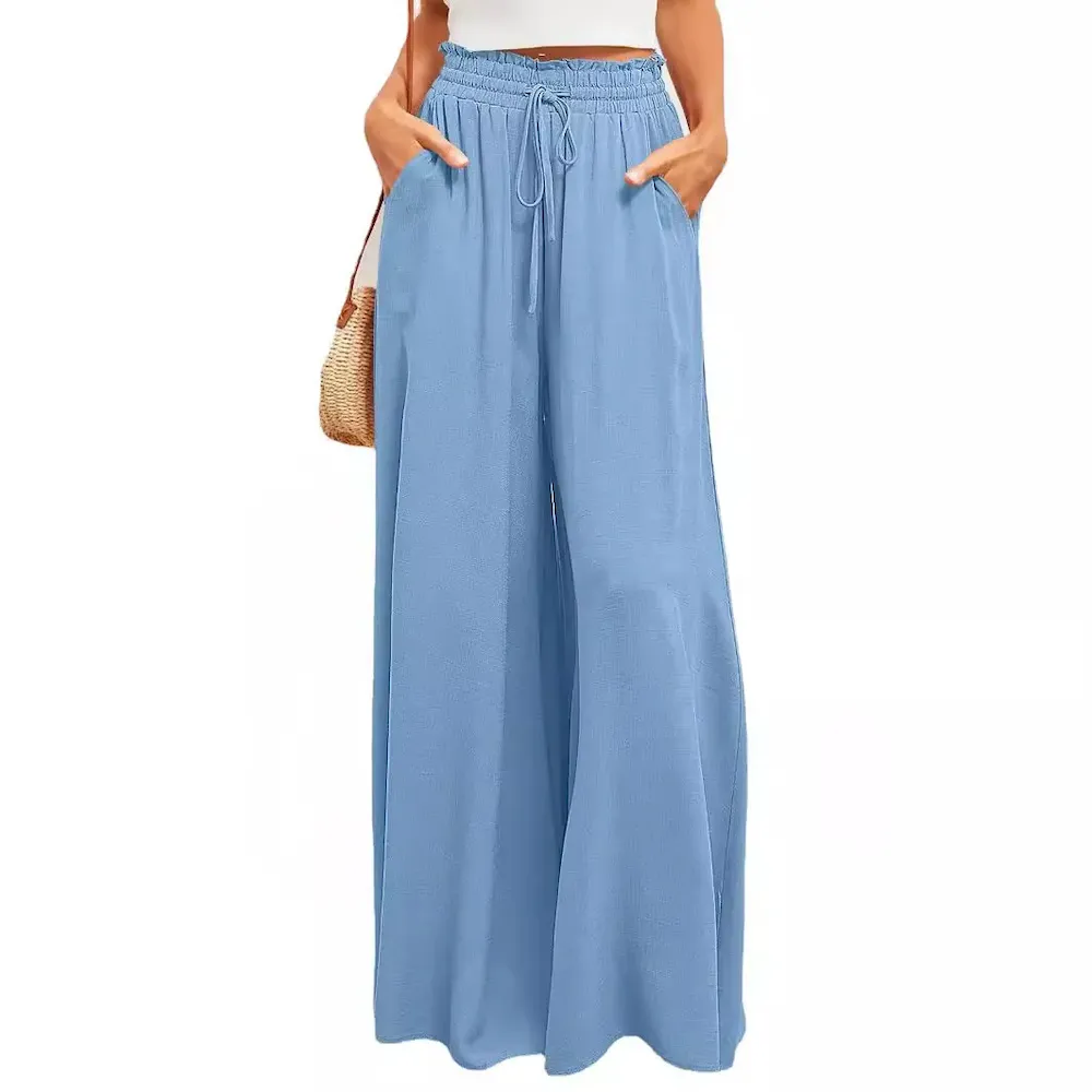 Spring And Summer Casual Wide Leg Loose Casual Women Solid Pants - Image 5