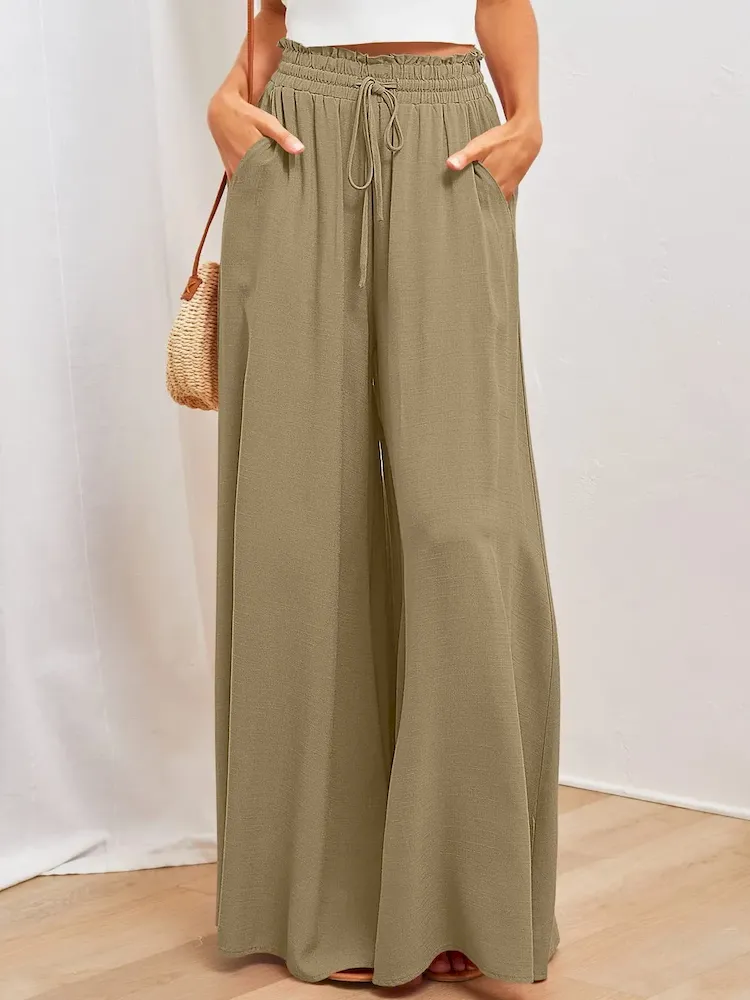 Spring And Summer Casual Wide Leg Loose Casual Women Solid Pants - Image 10