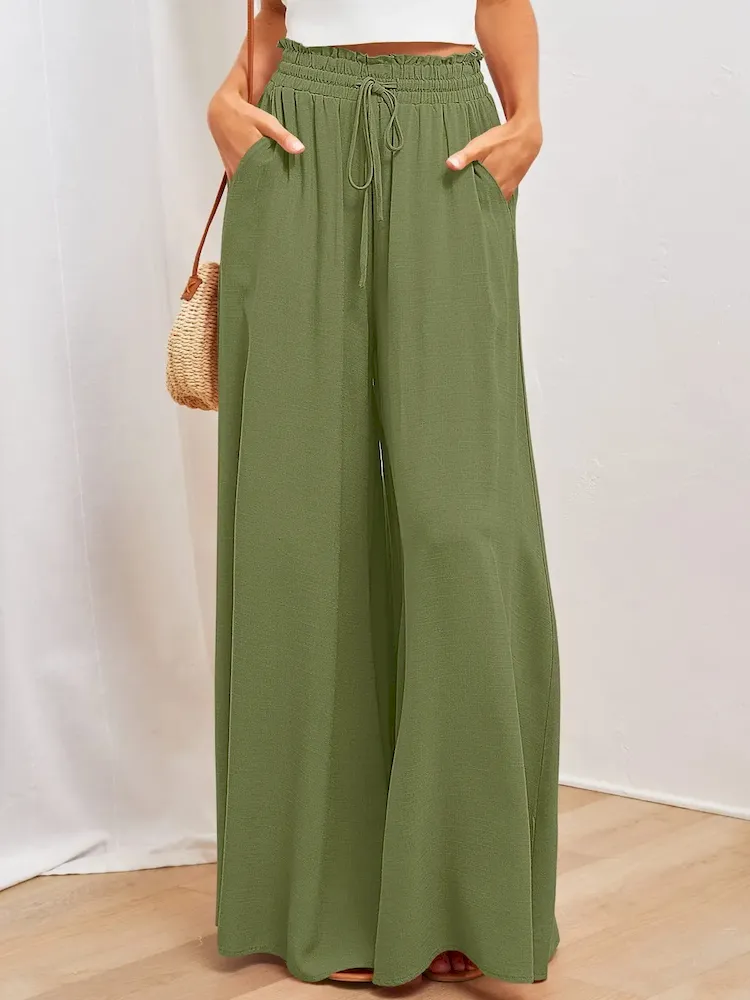 Spring And Summer Casual Wide Leg Loose Casual Women Solid Pants - Image 14