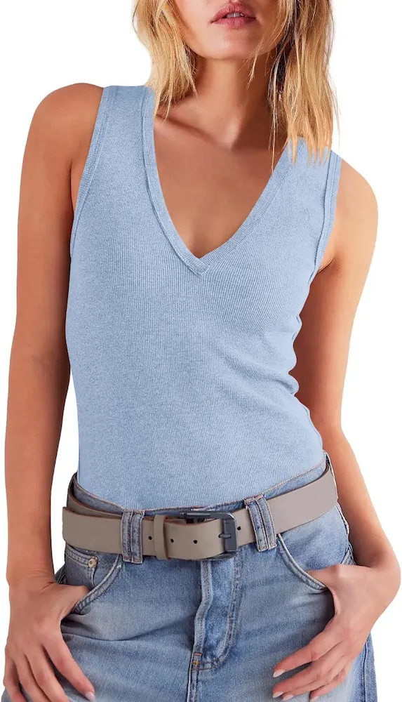 Women Fashion Simple Solid Color V-Neck Knit Sleeveless Tank Top - Image 7