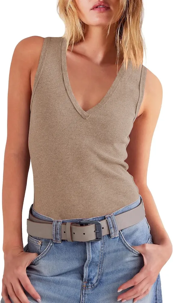 Women Fashion Simple Solid Color V-Neck Knit Sleeveless Tank Top - Image 8