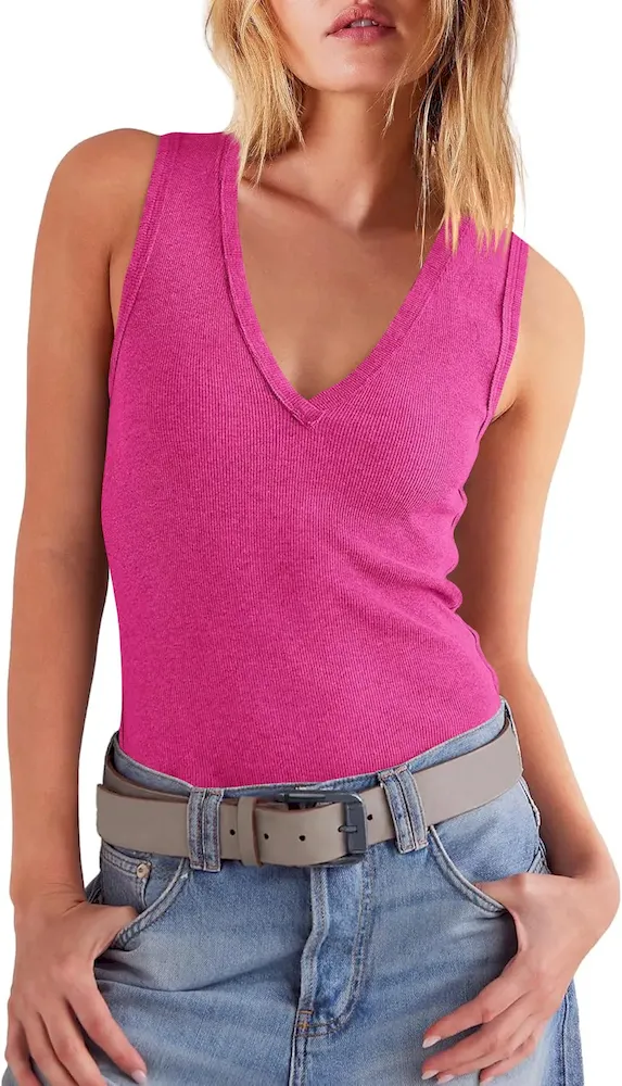 Women Fashion Simple Solid Color V-Neck Knit Sleeveless Tank Top - Image 9