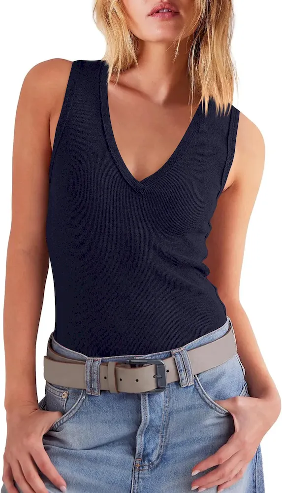 Women Fashion Simple Solid Color V-Neck Knit Sleeveless Tank Top - Image 10