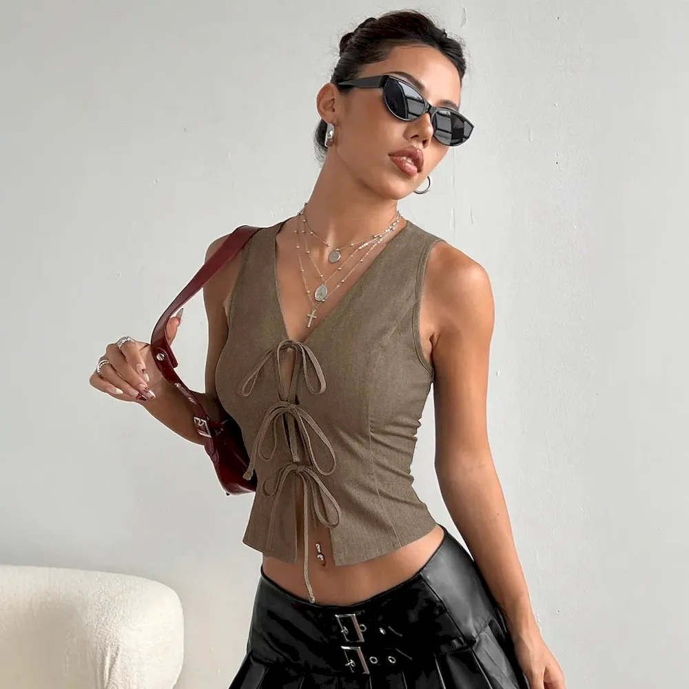 Women Fashion Solid Color Lace-Up Slim-Fit Tank Top - Image 2